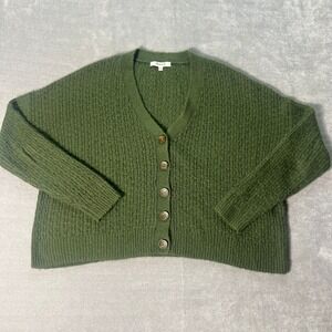 Madewell Womens Cropped Cardigan Sweater XS Olive Green Alpaca Blend Button Up